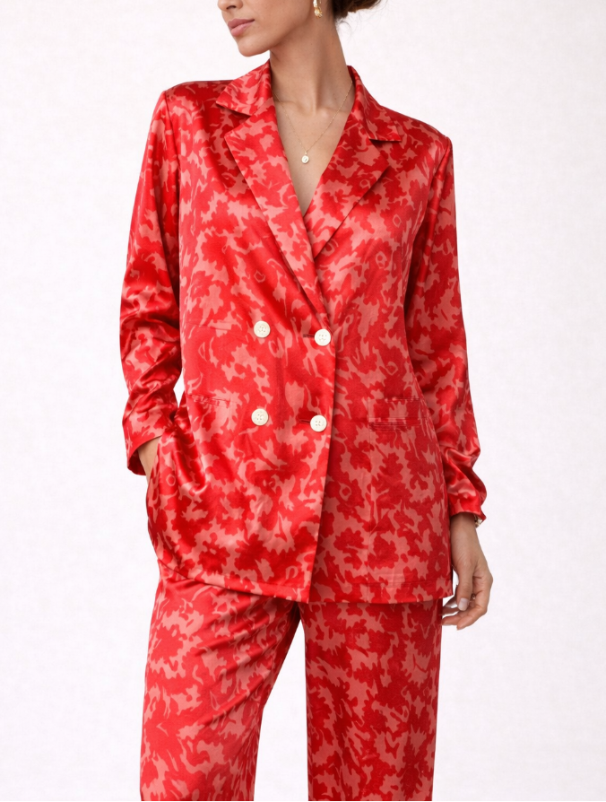 Dames Tweedelig Broekpak - Blazer met Enkele Knoopsluiting en Wijde Pijpen