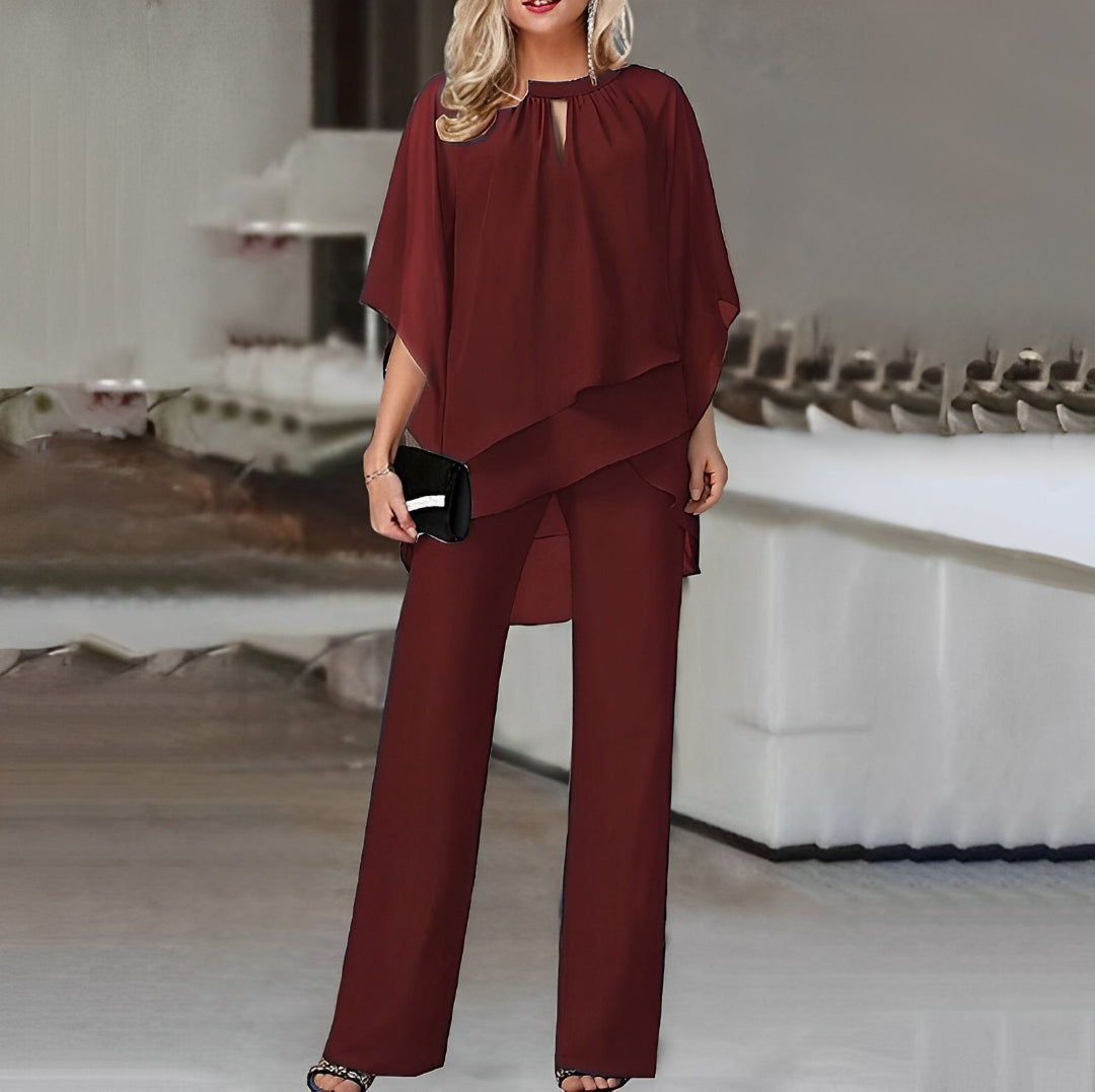 Dames Tweedelige Broekset - Chiffon Top met Wijde Broek