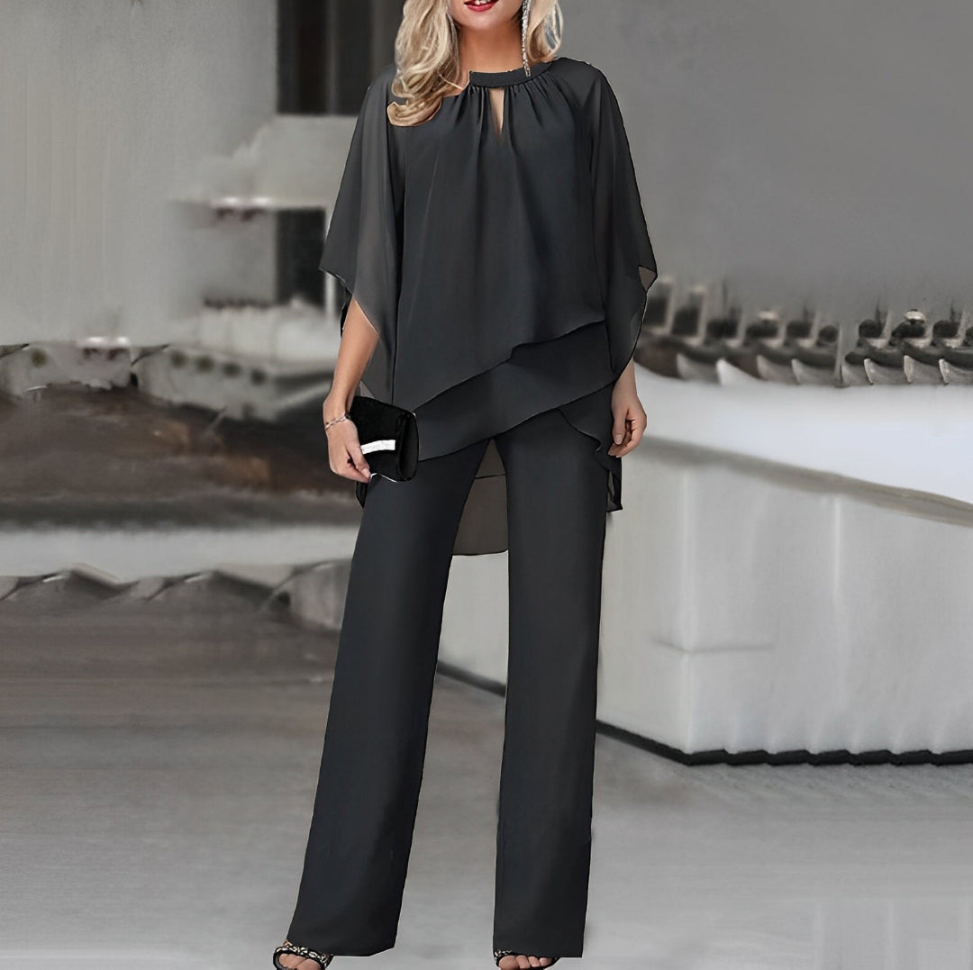 Dames Tweedelige Broekset - Chiffon Top met Wijde Broek