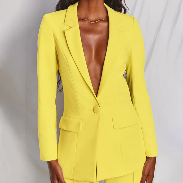 Dames Tweedelige Pakset - Blazer met Eén Knoop en Broek met Wijde Pijpen