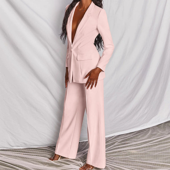 Dames Tweedelige Pakset - Blazer met Eén Knoop en Broek met Wijde Pijpen