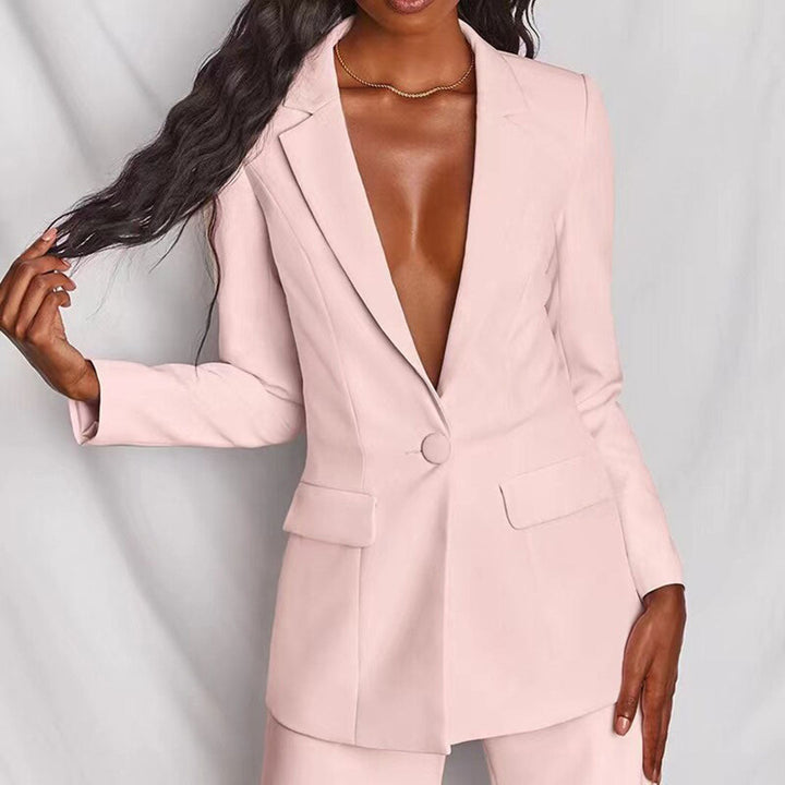 Dames Tweedelige Pakset - Blazer met Eén Knoop en Broek met Wijde Pijpen