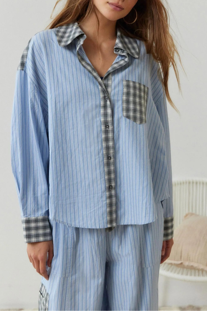 Dames Tweedelige Pyjamaset - Geruit Overhemd en Broek met Trekkoord