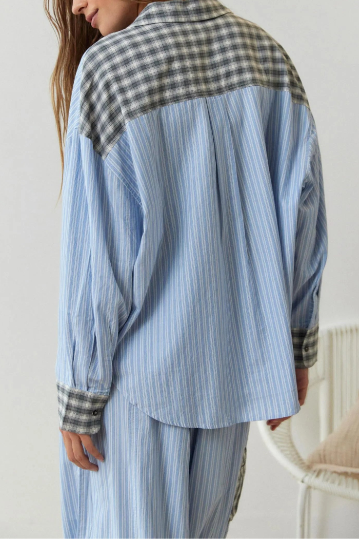 Dames Tweedelige Pyjamaset - Geruit Overhemd en Broek met Trekkoord