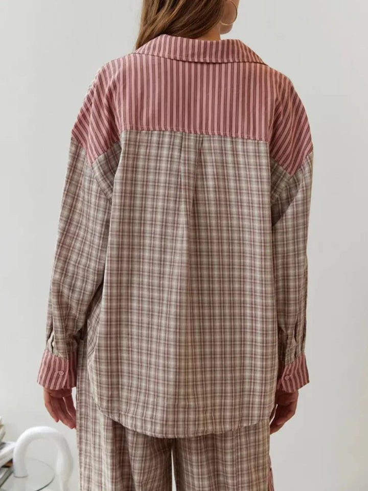 Dames Tweedelige Pyjamaset - Geruit Overhemd en Broek met Trekkoord