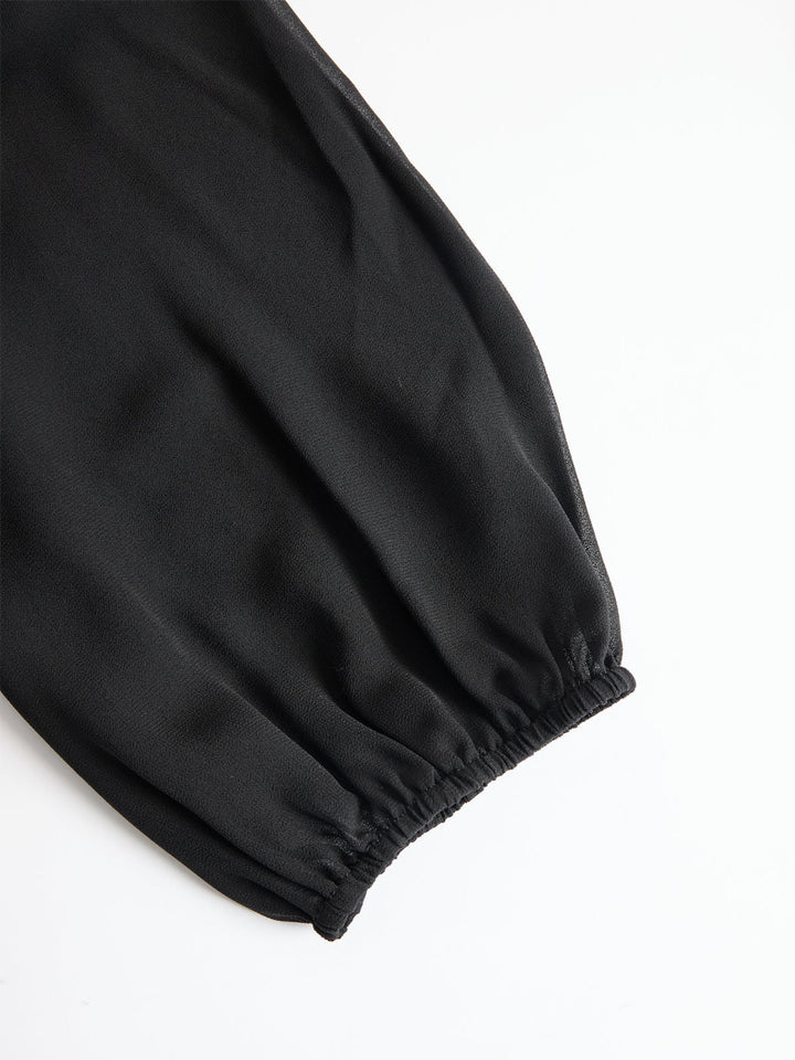 Dames Tweedelige Set - Blouse met Opstaande Kraag en Broek met Wijde Pijpen