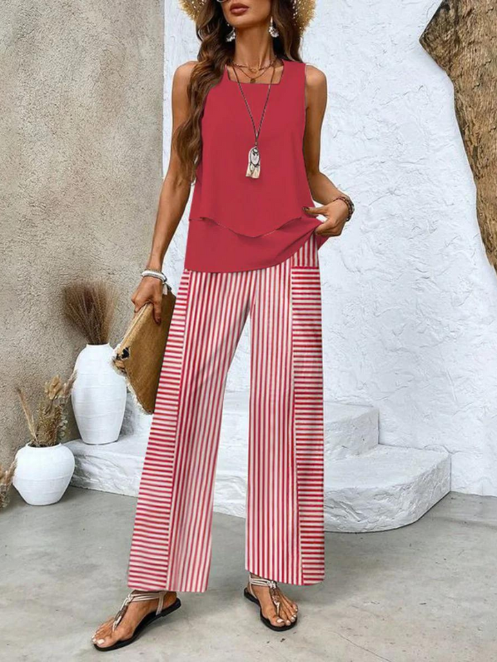 Dames Tweedelige Set - Tanktop en Broek met Wijde Pijpen