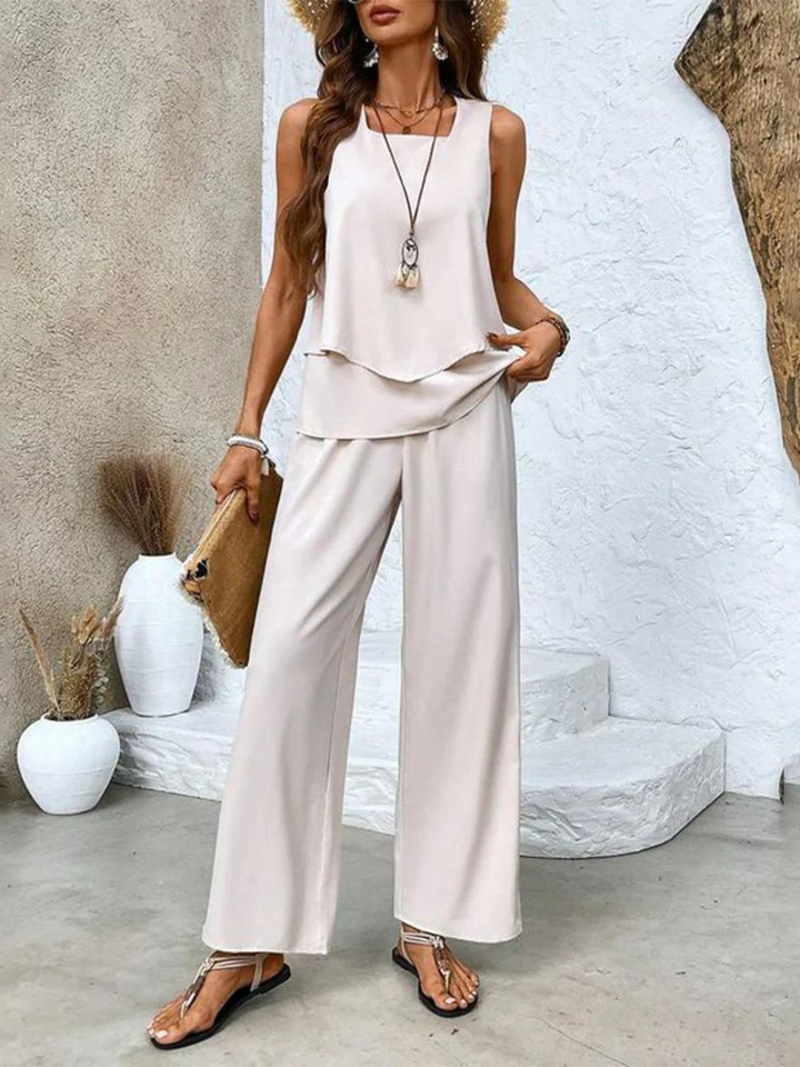 Dames Tweedelige Set - Tanktop en Broek met Wijde Pijpen