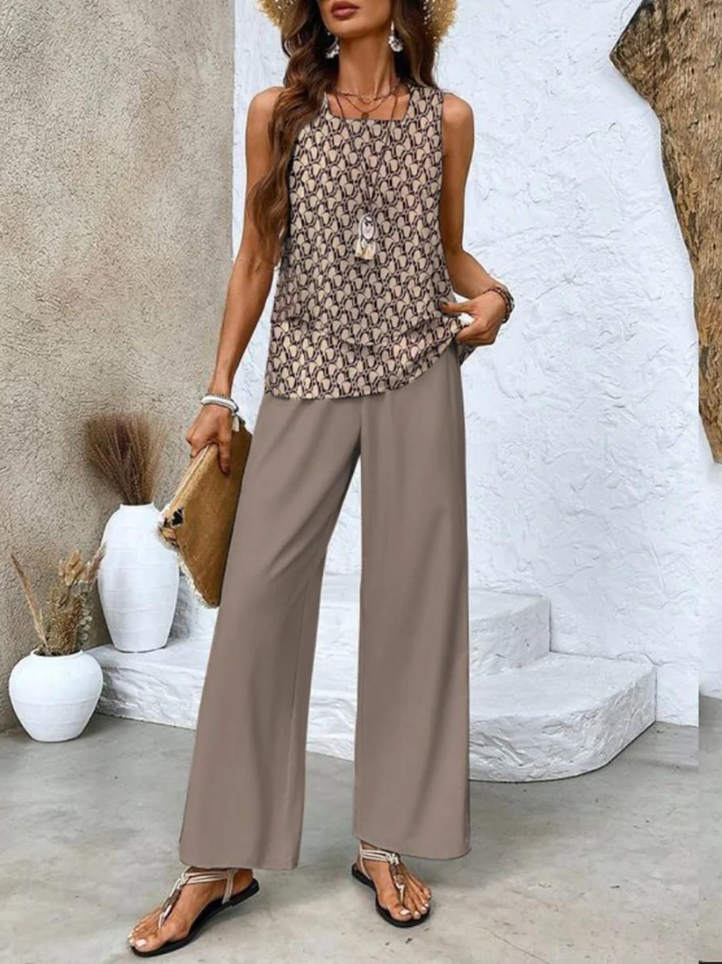 Dames Tweedelige Set - Tanktop en Broek met Wijde Pijpen