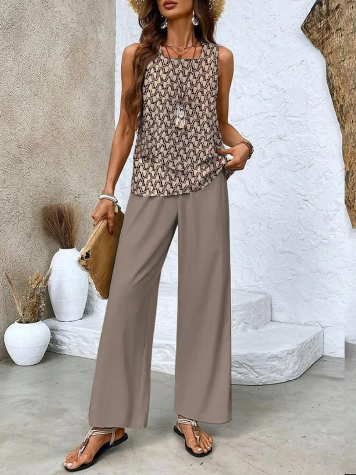 Dames Tweedelige Set - Tanktop en Broek met Wijde Pijpen