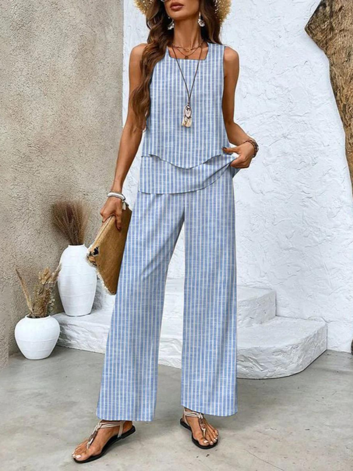 Dames Tweedelige Set - Tanktop en Broek met Wijde Pijpen