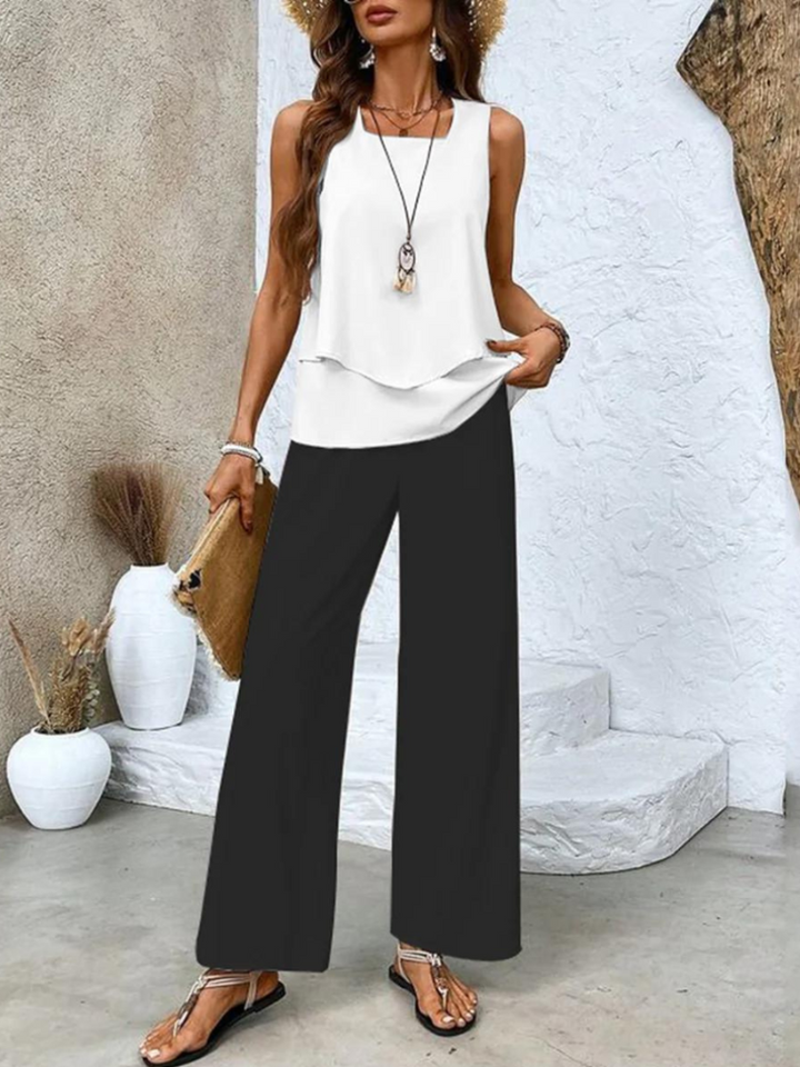 Dames Tweedelige Set - Tanktop en Broek met Wijde Pijpen