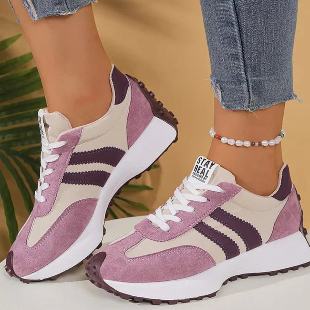 Dames Vetersneakers Laag Model - Gepaneeld Contrasterende Streep
