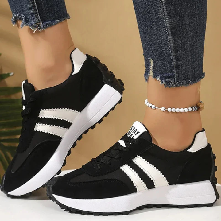 Dames Vetersneakers Laag Model - Gepaneeld Contrasterende Streep