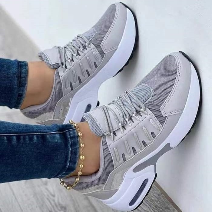 Dames Wedge Platform Sneakers - Vetersluiting en Chunky Zool