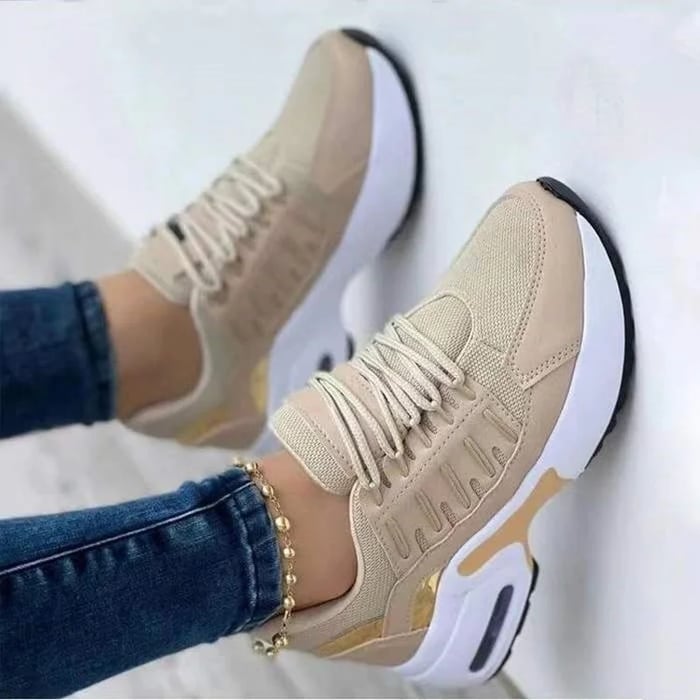 Dames Wedge Platform Sneakers - Vetersluiting en Chunky Zool