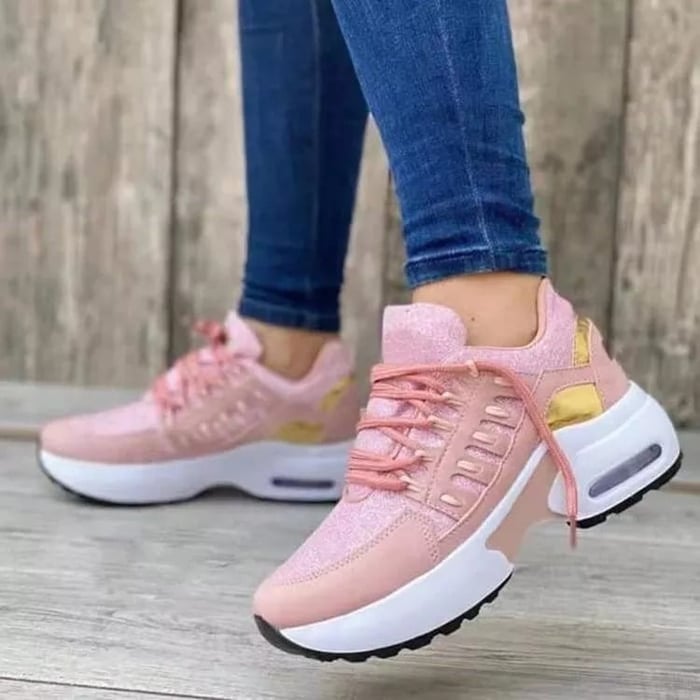 Dames Wedge Platform Sneakers - Vetersluiting en Chunky Zool