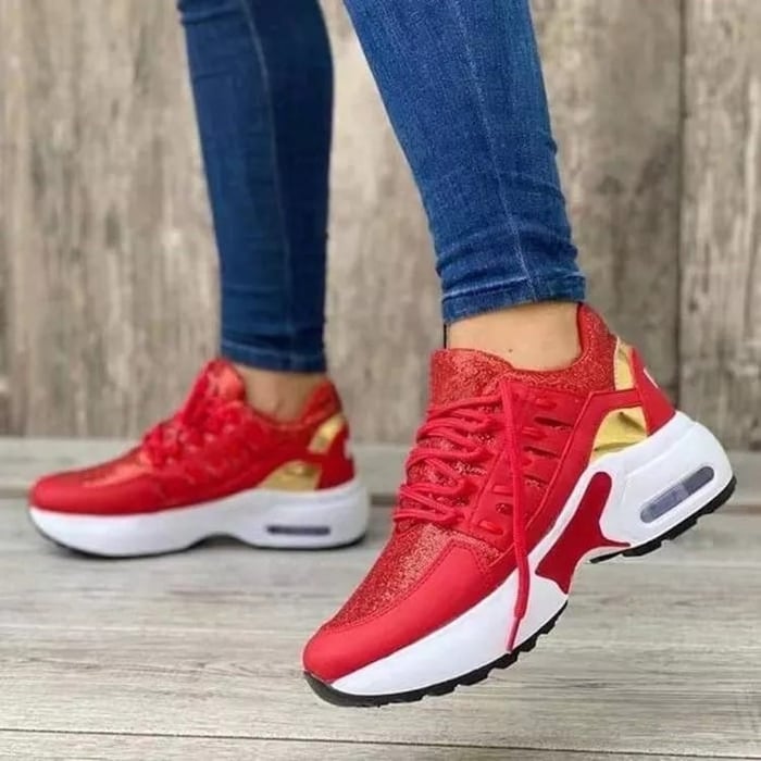 Dames Wedge Platform Sneakers - Vetersluiting en Chunky Zool