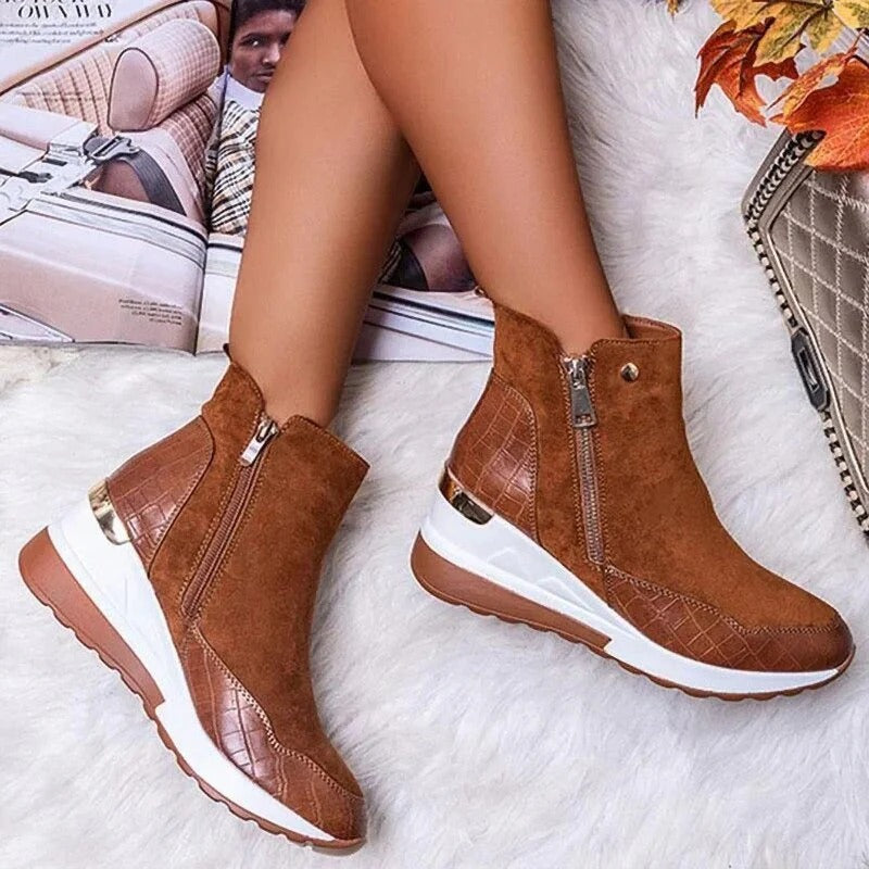 Dames Wedge Sneakerlaarzen - Hoge Sneakers met Zijrits