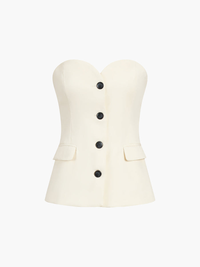 Damesset met Strapless Top en Broek - Knoopsluiting aan de Voorkant