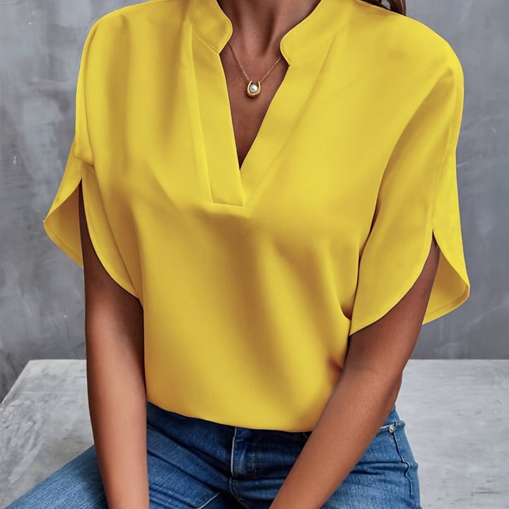 Elegante Blouse met V-hals en Korte Mouwen