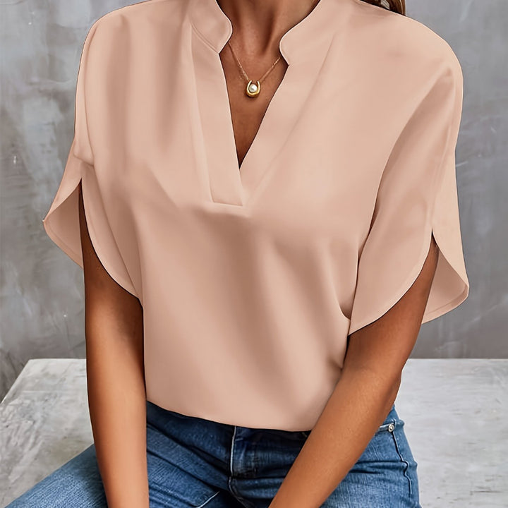 Elegante Blouse met V-hals en Korte Mouwen