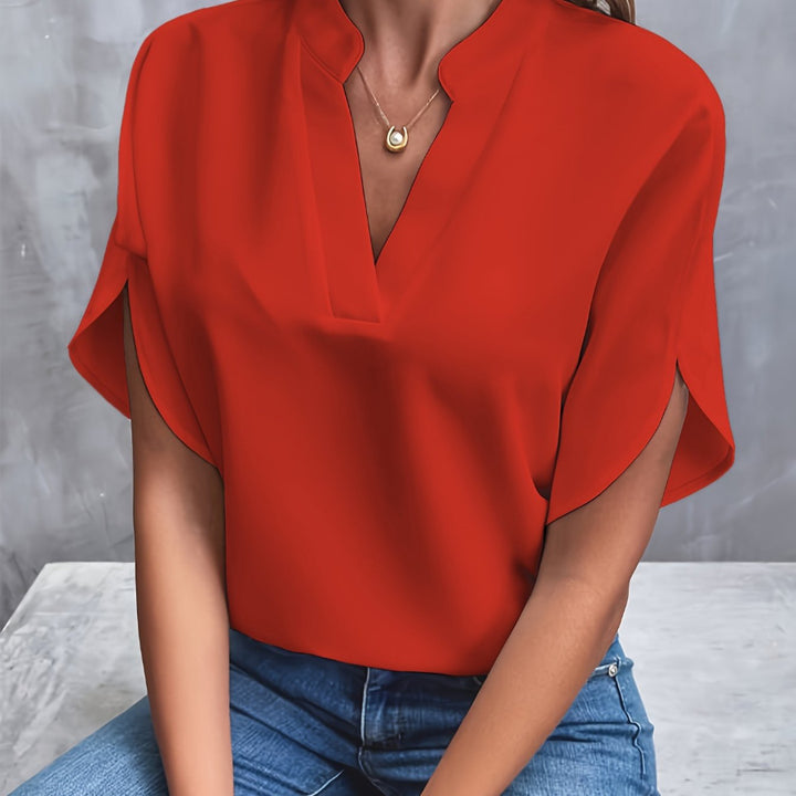 Elegante Blouse met V-hals en Korte Mouwen