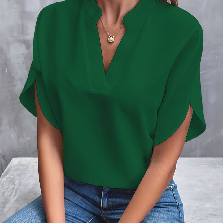 Elegante Blouse met V-hals en Korte Mouwen