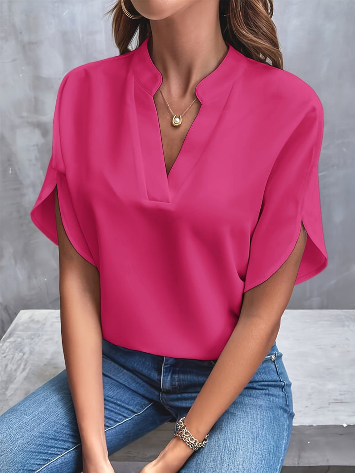 Elegante Blouse met V-hals en Korte Mouwen