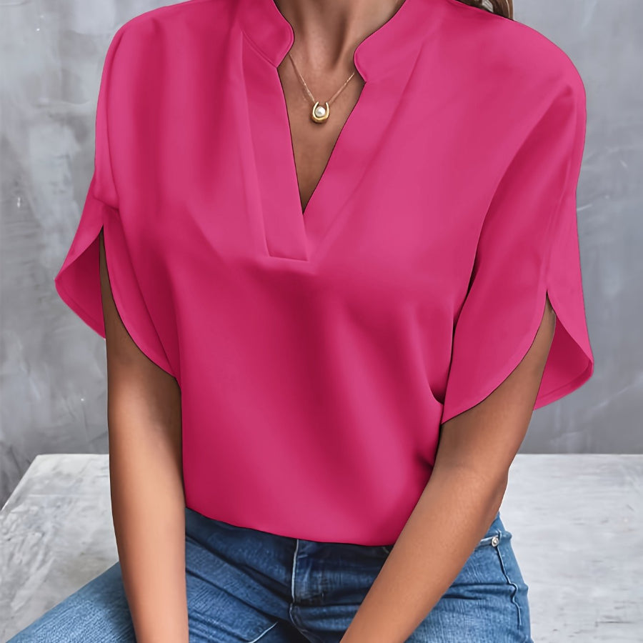 Elegante Blouse met V-hals en Korte Mouwen