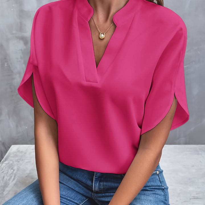Elegante Blouse met V-hals en Korte Mouwen