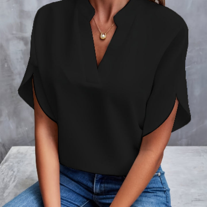 Elegante Blouse met V-hals en Korte Mouwen