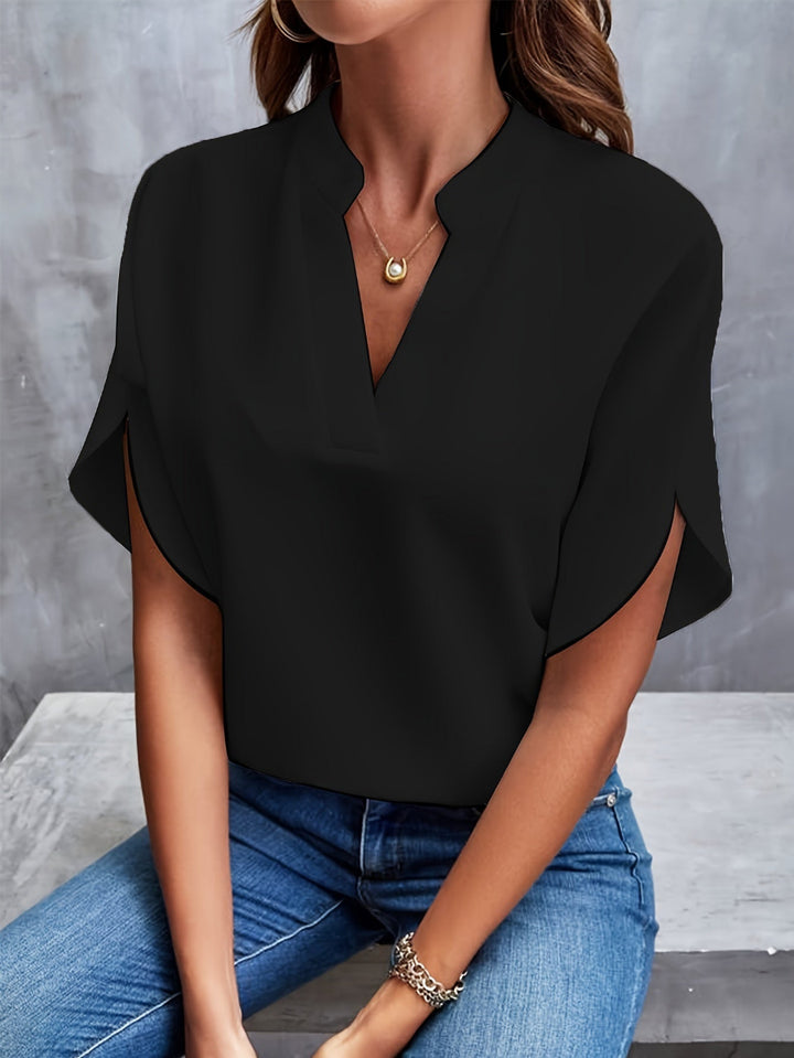 Elegante Blouse met V-hals en Korte Mouwen