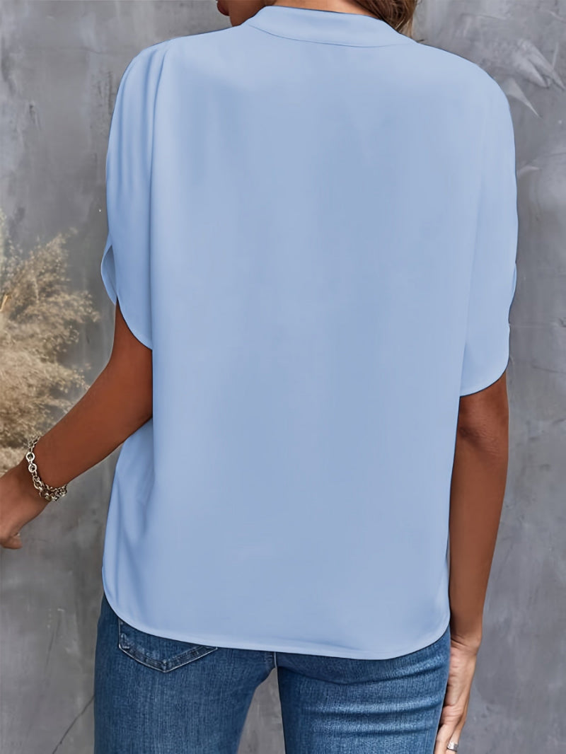 Elegante Blouse met V-hals en Korte Mouwen