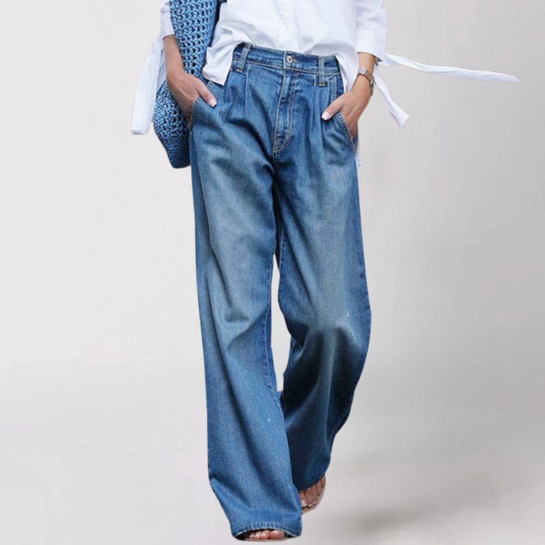 Elegante Dames Jeans - Wijde Pijpen en Hoge Taille