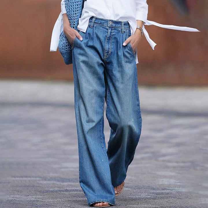 Elegante Dames Jeans - Wijde Pijpen en Hoge Taille