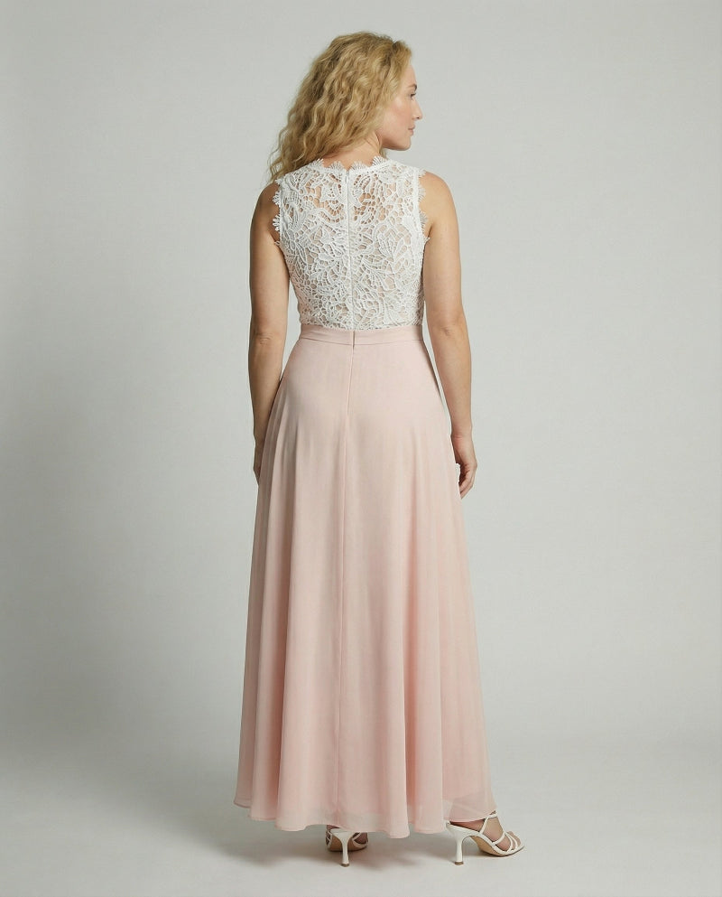 Elegante Dames Jurk met kanten Top en Vloeiende Rok - Maxi