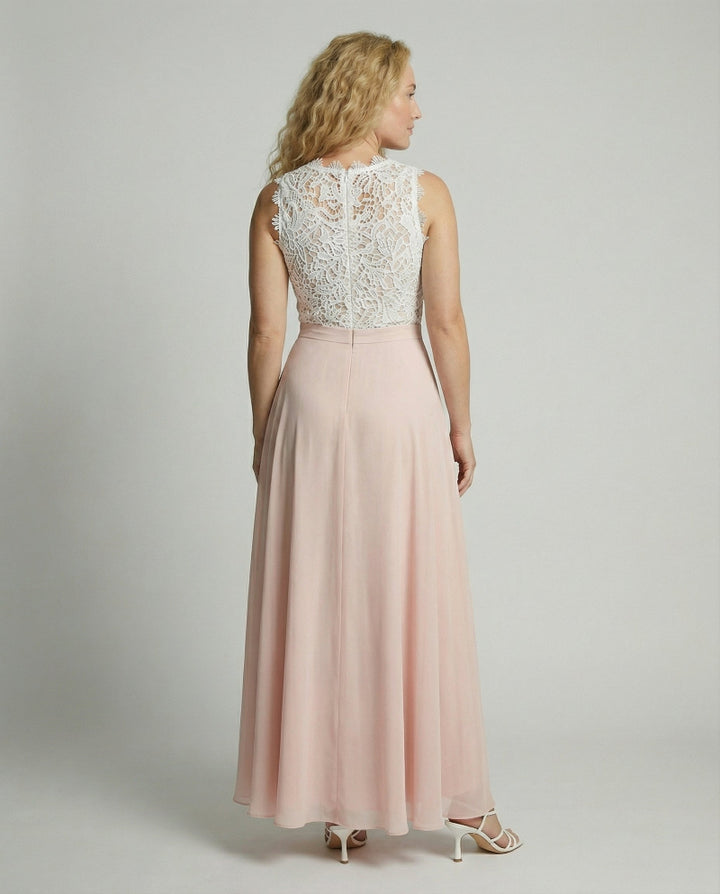 Elegante Dames Jurk met kanten Top en Vloeiende Rok - Maxi