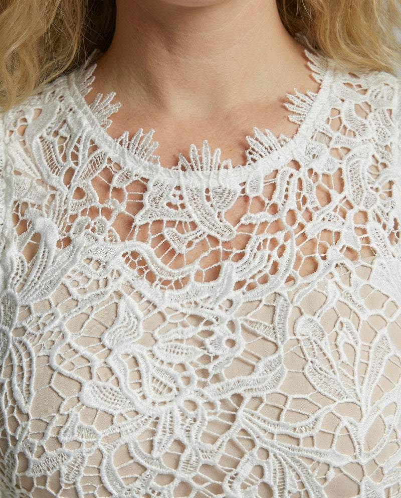 Elegante Dames Jurk met kanten Top en Vloeiende Rok - Maxi