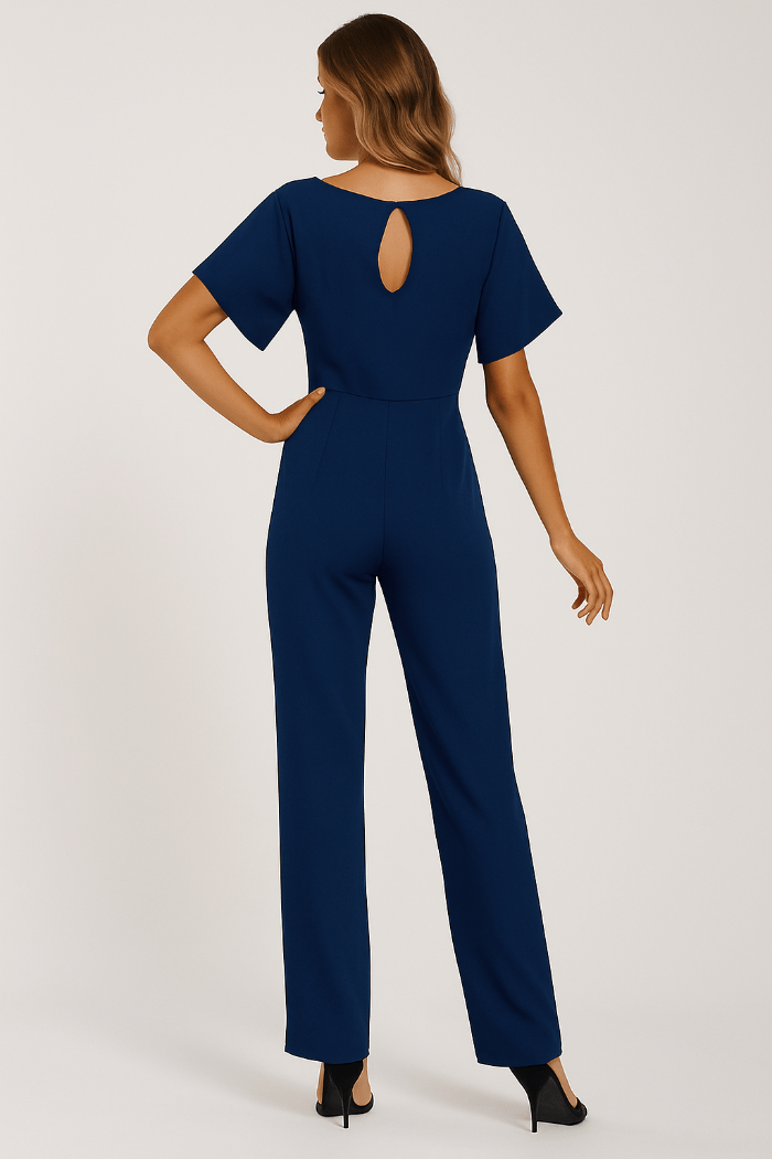 Elegante Stijlvolle Dames Jumpsuit met Korte Mouwen en Ceintuur