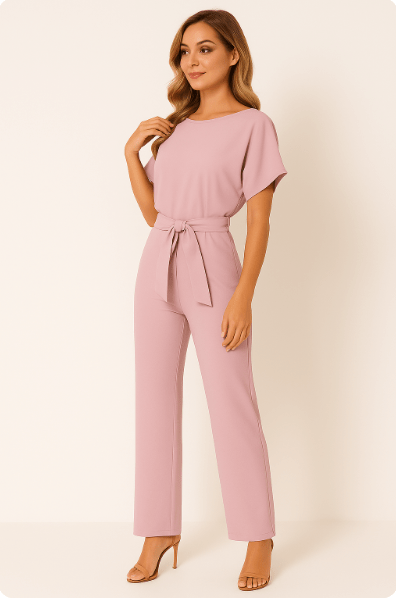 Elegante Stijlvolle Dames Jumpsuit met Korte Mouwen en Ceintuur