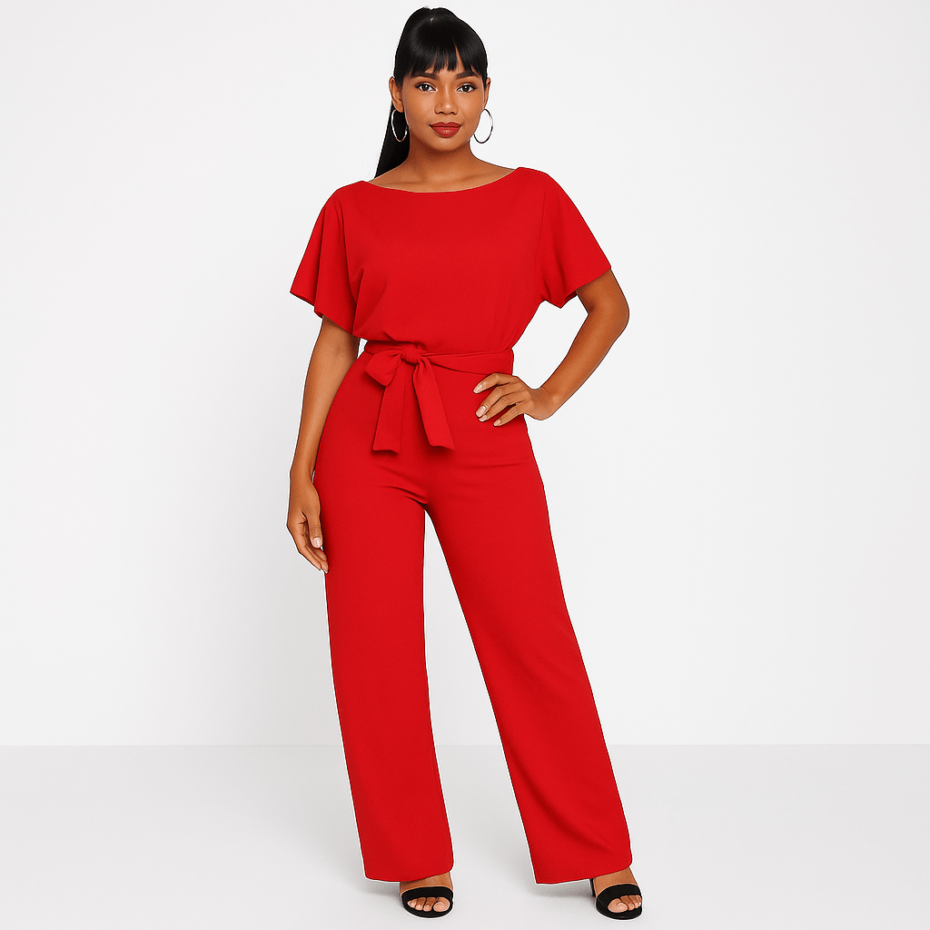 Elegante Stijlvolle Dames Jumpsuit met Korte Mouwen en Ceintuur