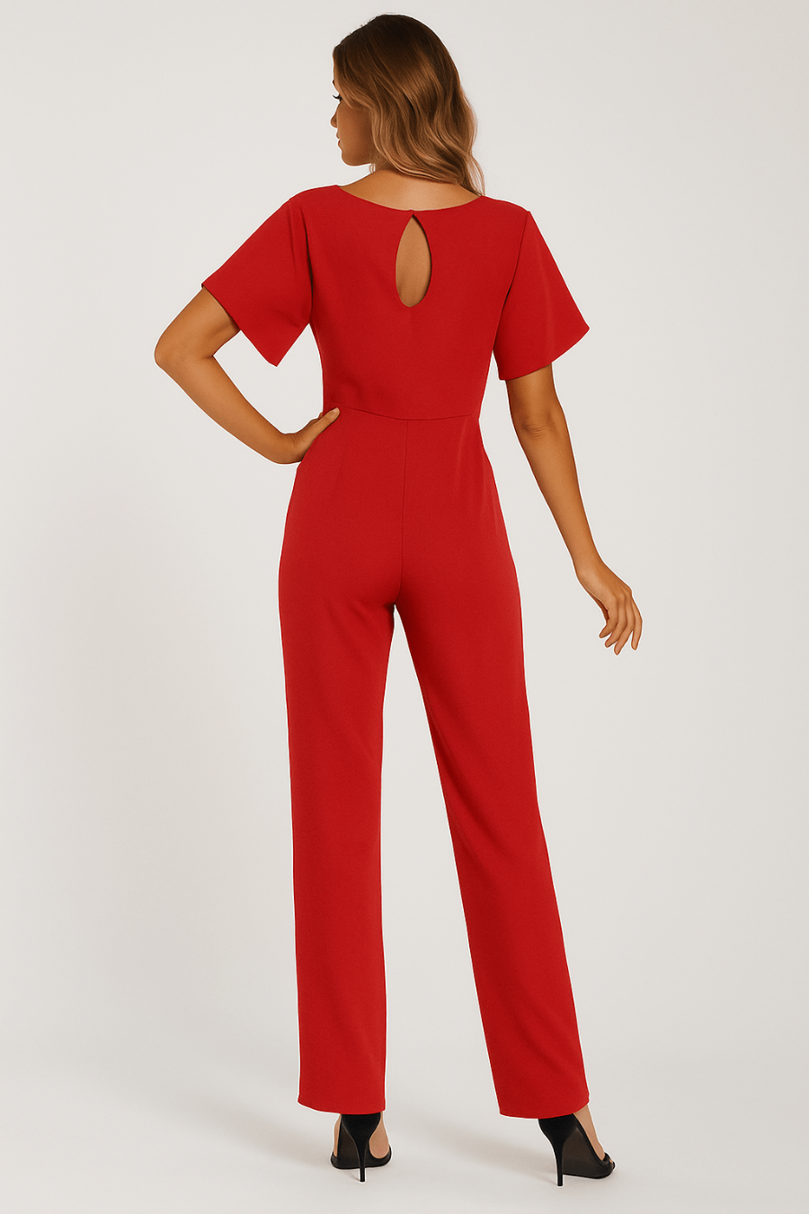 Elegante Stijlvolle Dames Jumpsuit met Korte Mouwen en Ceintuur