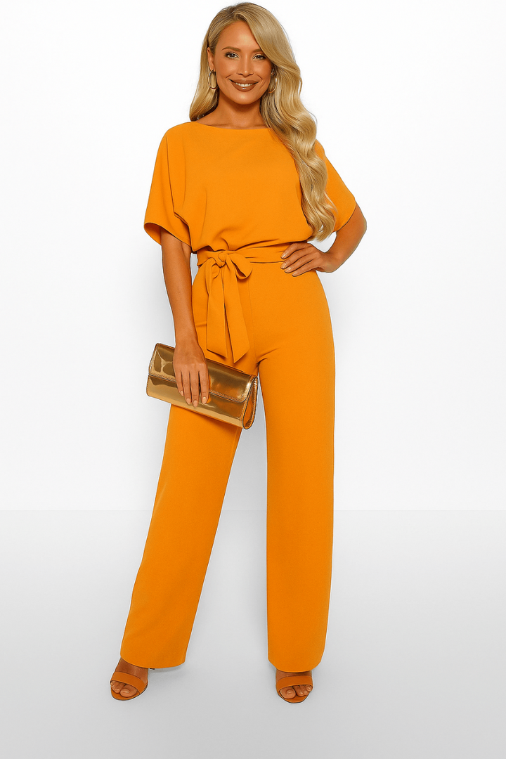 Elegante Stijlvolle Dames Jumpsuit met Korte Mouwen en Ceintuur