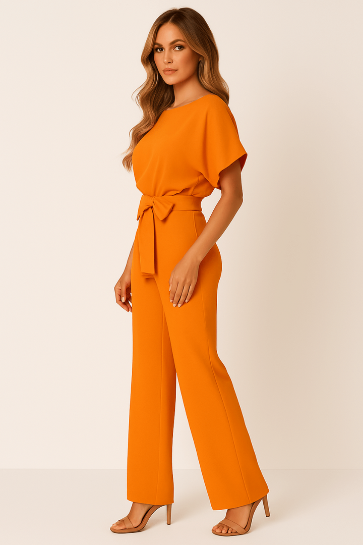 Elegante Stijlvolle Dames Jumpsuit met Korte Mouwen en Ceintuur