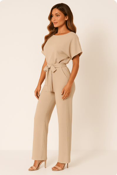 Elegante Stijlvolle Dames Jumpsuit met Korte Mouwen en Ceintuur