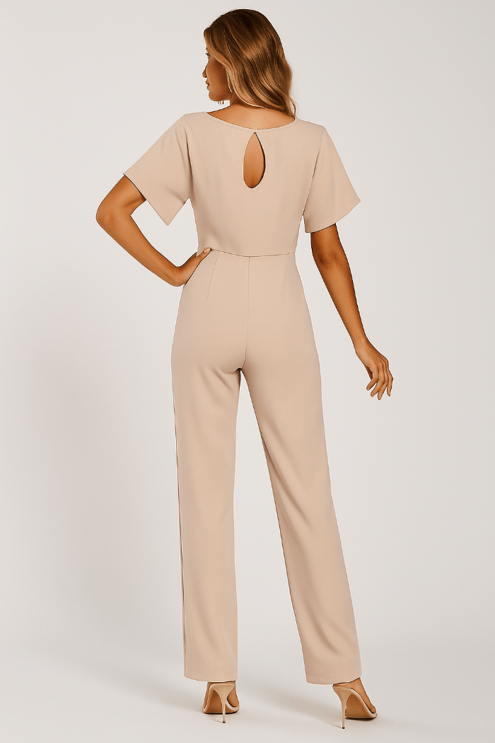 Elegante Stijlvolle Dames Jumpsuit met Korte Mouwen en Ceintuur