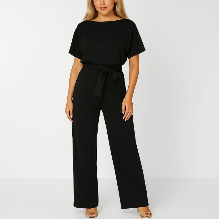 Elegante Stijlvolle Dames Jumpsuit met Korte Mouwen en Ceintuur