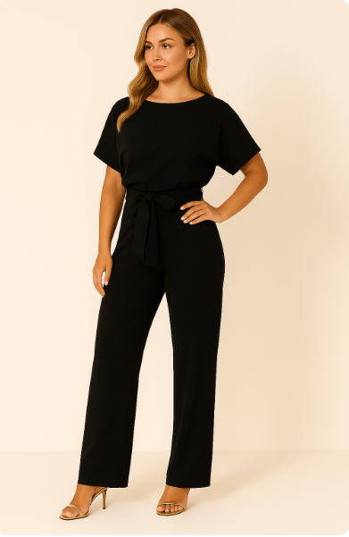 Elegante Stijlvolle Dames Jumpsuit met Korte Mouwen en Ceintuur