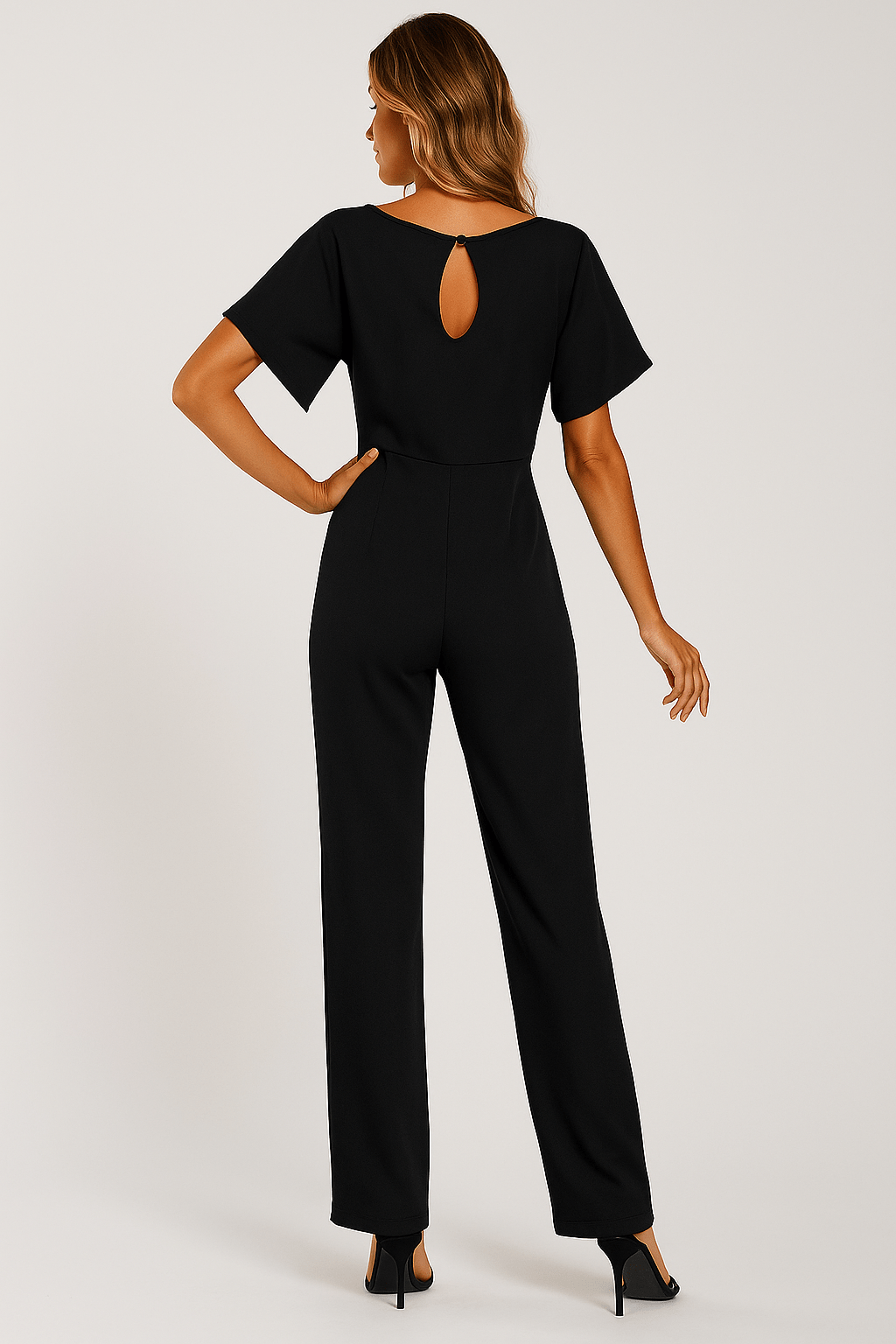 Elegante Stijlvolle Dames Jumpsuit met Korte Mouwen en Ceintuur